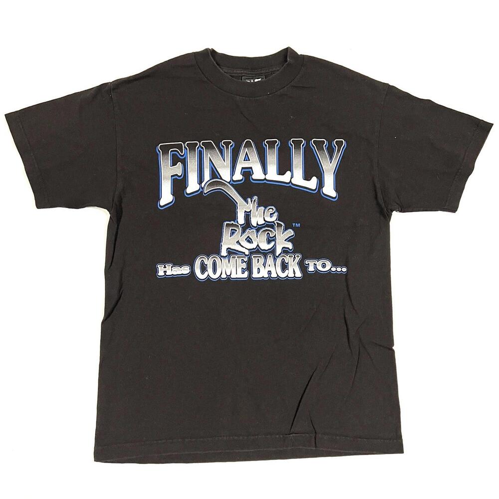 VTG Finally The Rock Has Come Back To Miami WWF Black T Shirt Sz M Made In USA